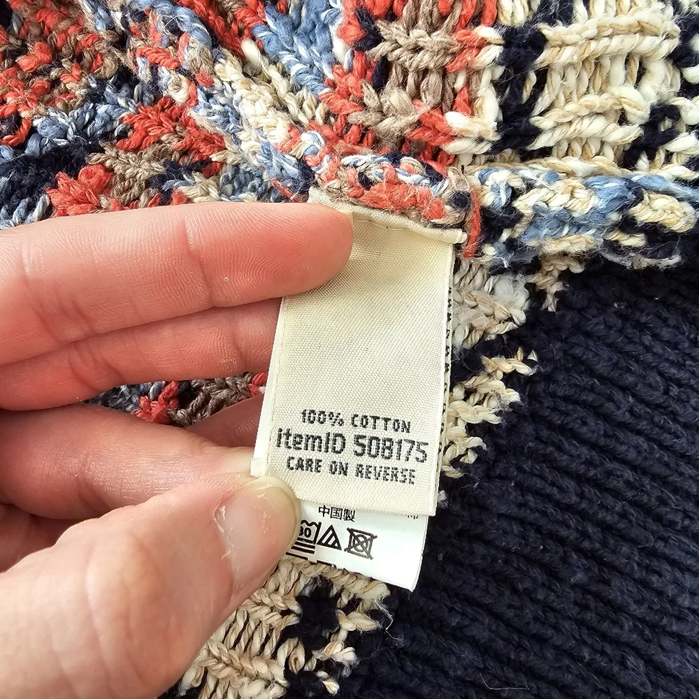 LL Bean cotton ragg open front cardigan sweater fair isle nordic heavyweight L - Picture 5 of 6